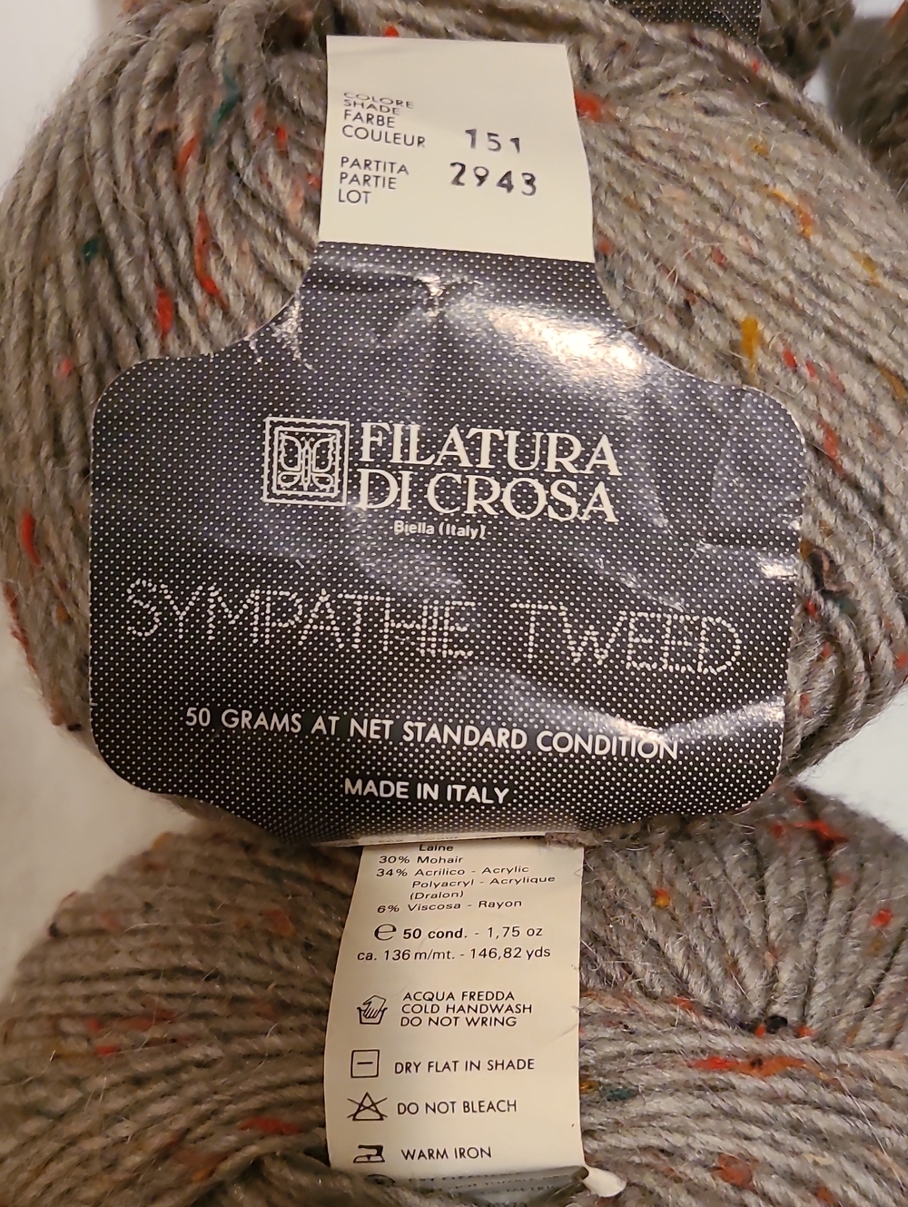 Yarn Filatura Di Crosa Sympathie Tweed, 12 Skeins, Grey Knit Crochet Crafts - Picture 7 of 13